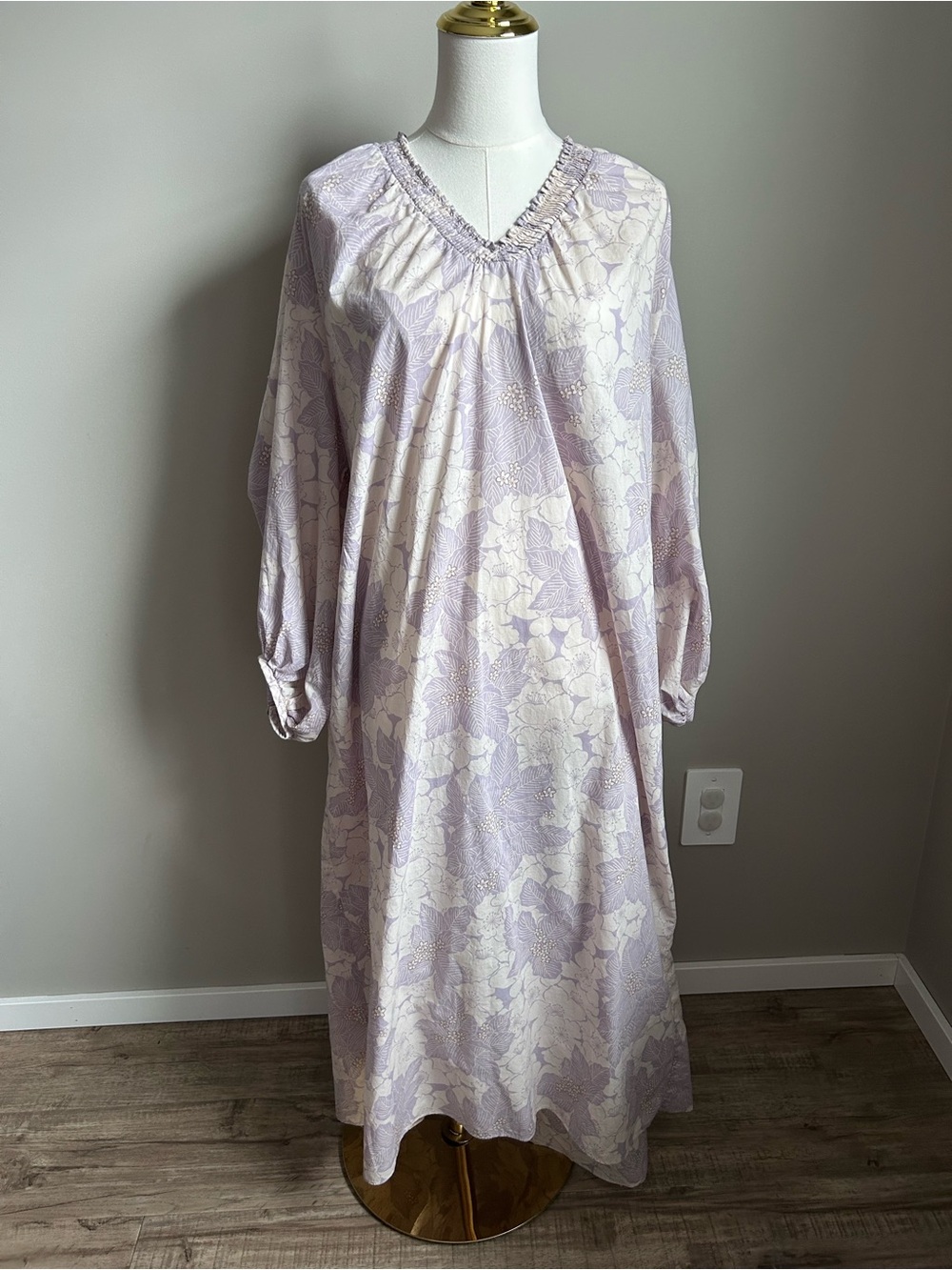 Cotton Women's Lavender Floral Long maxi dress with V-Neck